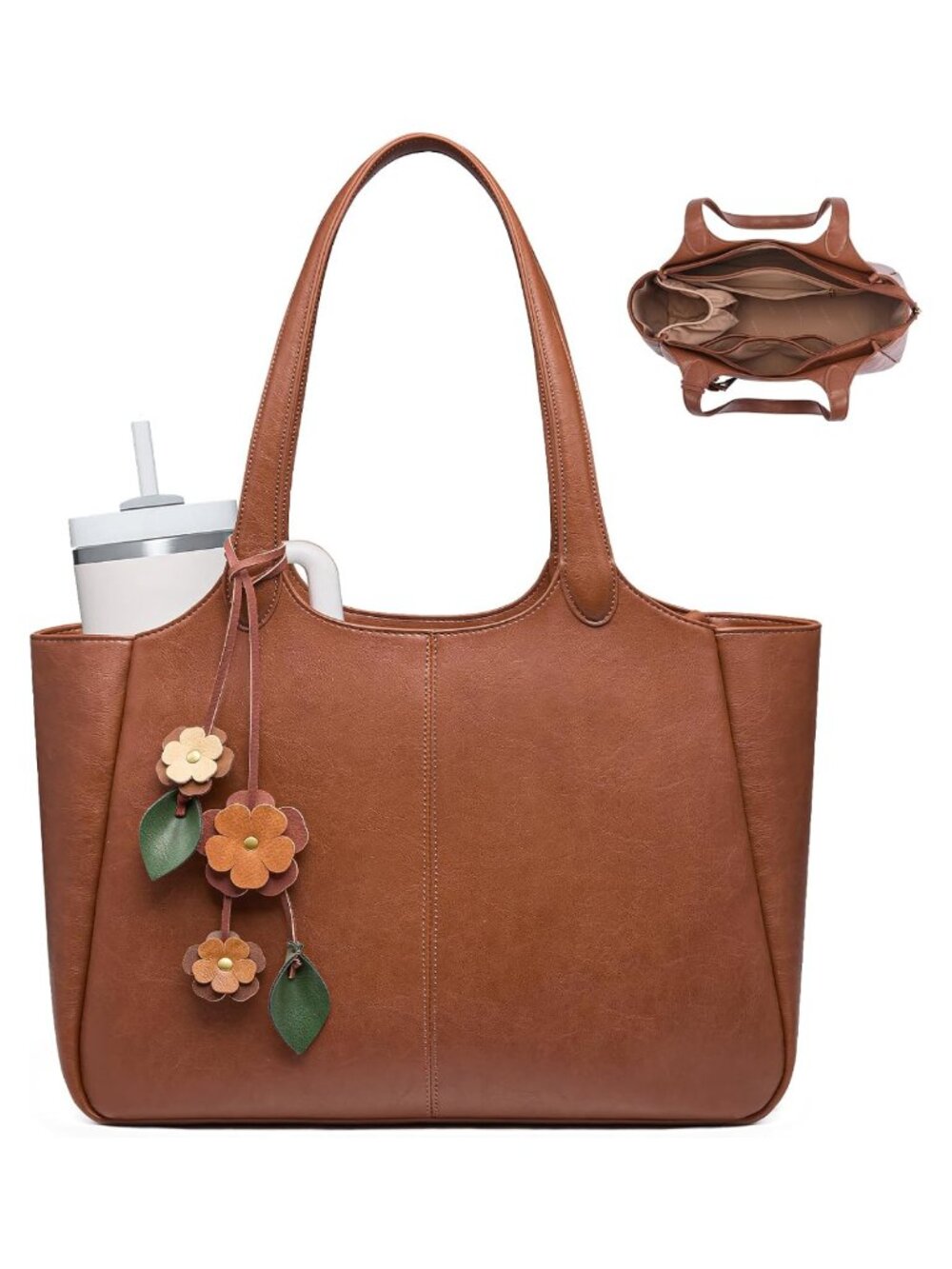 Vegan Leather Tote Bag for Women Work Shoulder Bag 40oz Cup Holder